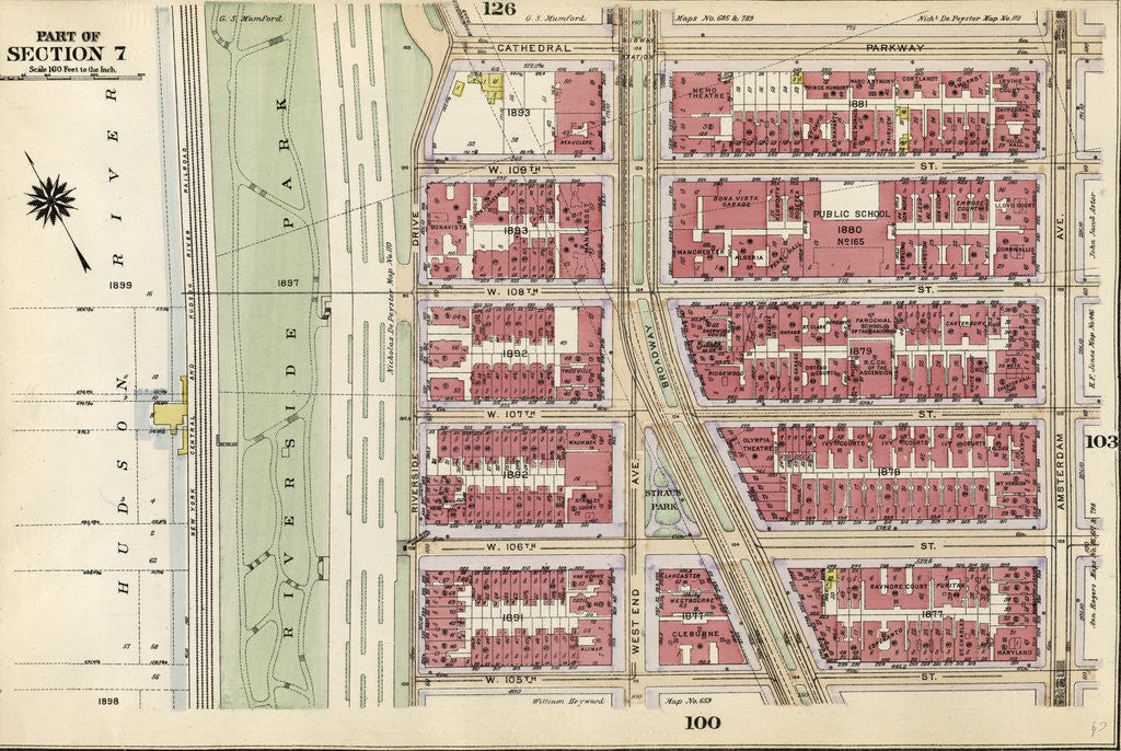 Detail of Bounded by Cathedral Parkway, Amsterdam Avenue, W. 105th Street and Riverside Park Riverside Drive, New York by Anonymous