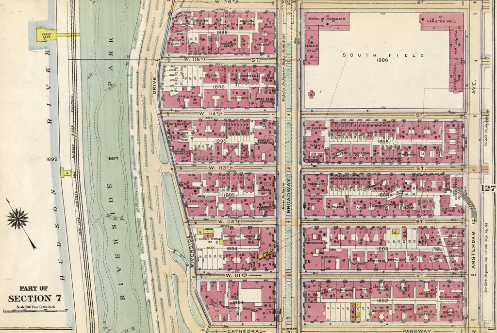 Detail of Bounded by W. 116th Street, Amsterdam Avenue, Cathedral Parkway and Hudson River Riverside Drive, New York by Anonymous