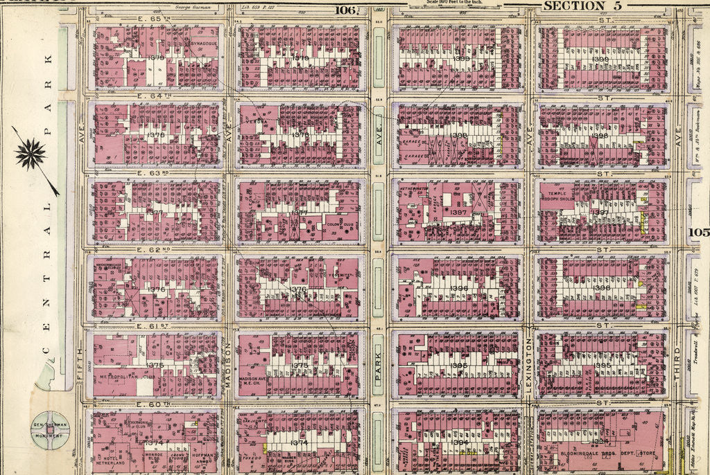 Detail of Bounded by E. 65th Street, Third Avenue, E. 59th Street, and Central Park Fifth Avenue, New York by Anonymous