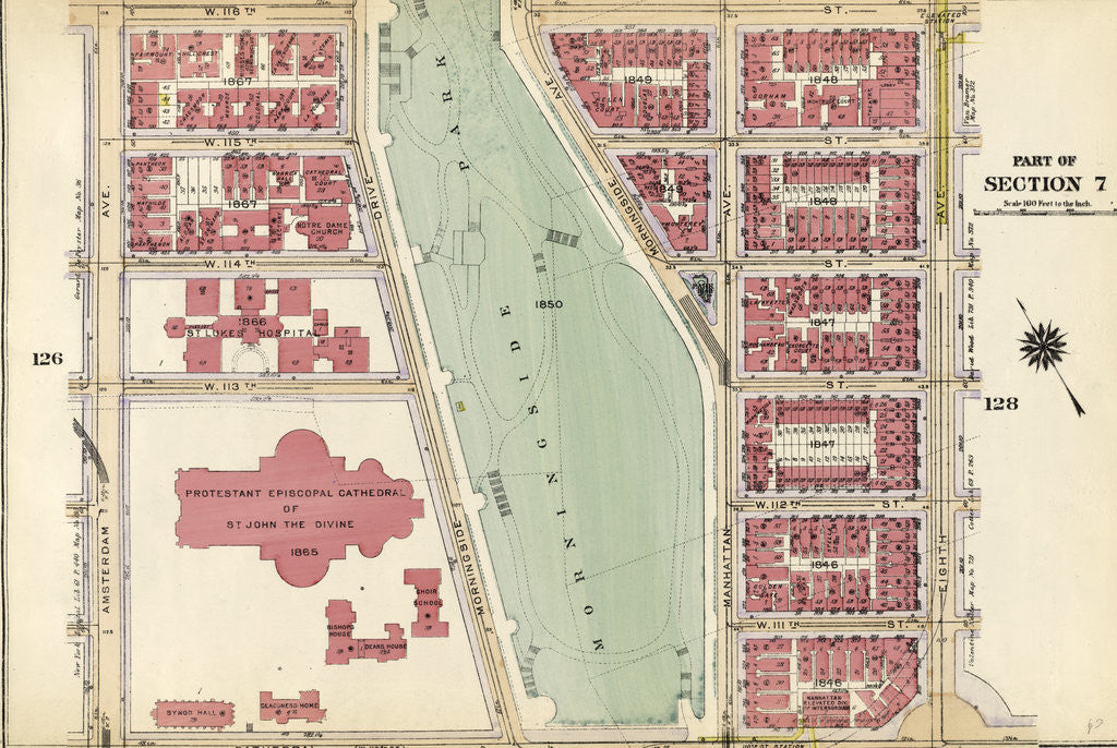 Detail of Bounded by W. 116th Street, Eighth Avenue, Cathedral Parkway and Amsterdam Avenue, New York by Anonymous