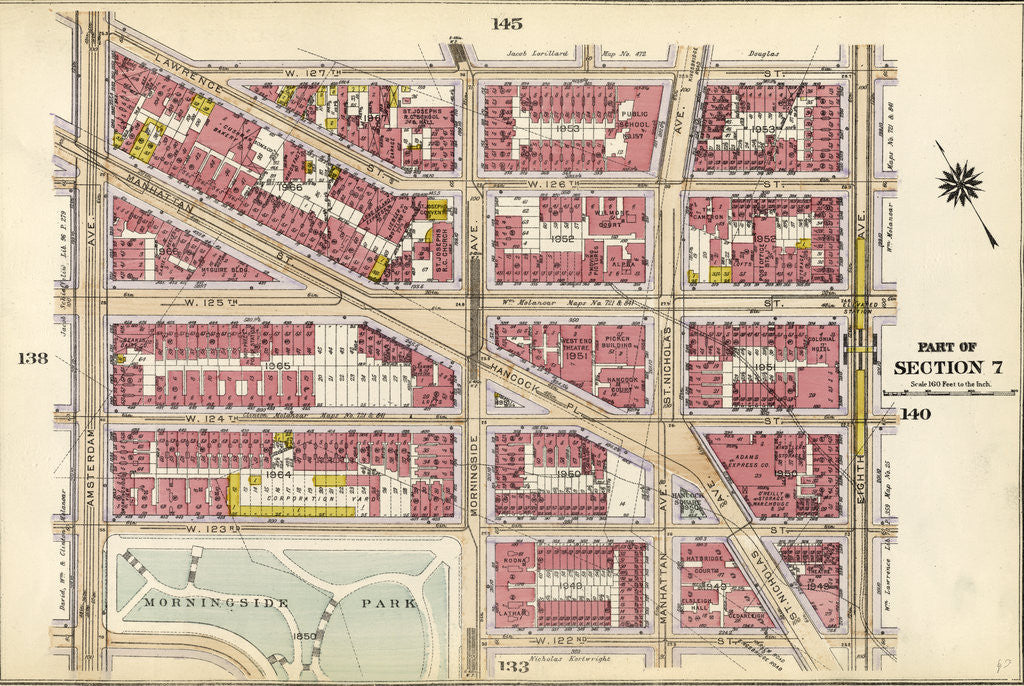 Detail of Bounded by Lawrence Street, W. 127th Street, Eighth Avenue, W. 122nd Street, Morningside Avenue, W. 123rd Street and Amsterdam Avenue, New York by Anonymous