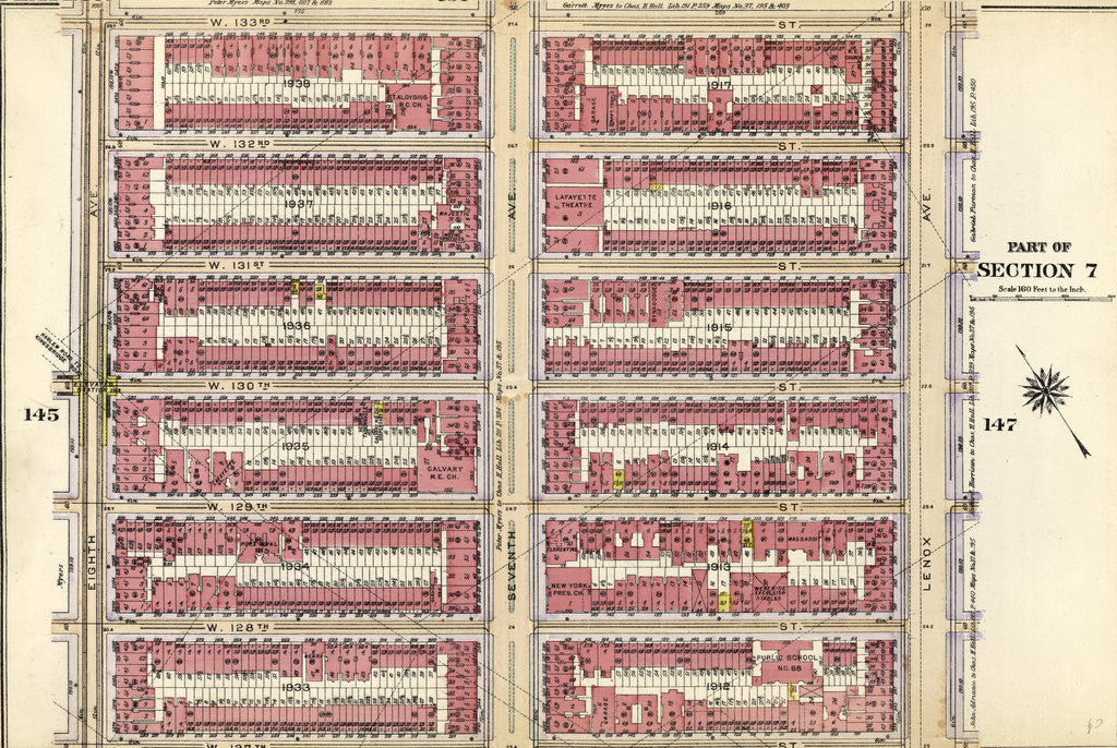 Detail of Bounded by W. 133rd Street, Lenox Avenue, W. 127th Street and Eighth Avenue, New York by Anonymous