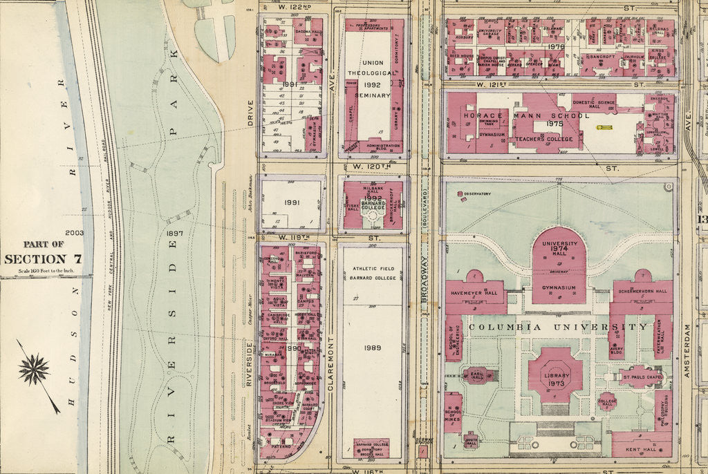 Detail of Bounded by W. 122nd Street, Amsterdam Avenue, W. 116th Street and Harlem River Riverside Drive, New York by Anonymous