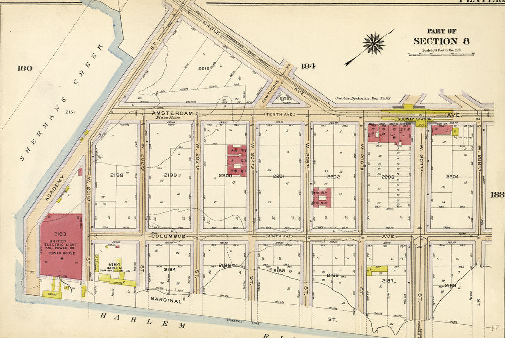 Detail of Bounded by Nagle Avenue, Amsterdam Avenue, W. 208th Street, Harlem River and Sherman's Creek Academy Street, New York by Anonymous