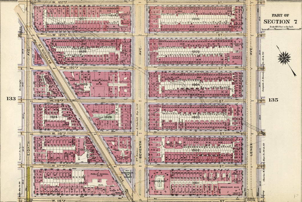 Detail of Bounded by W. 122nd Street, Lenox Avenue, W. 116th Street, and Eighth Avenue, New York by Anonymous