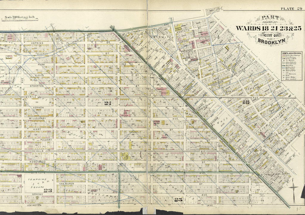 Detail of Bounded by Flushing Avenue, Central Avenue, Himrod Street, Evergreen Avenue, Harman Street, Bushwick Street, Greene Street, Broadway, Lexington Avenue and Nostrand Avenue, New York by Anonymous