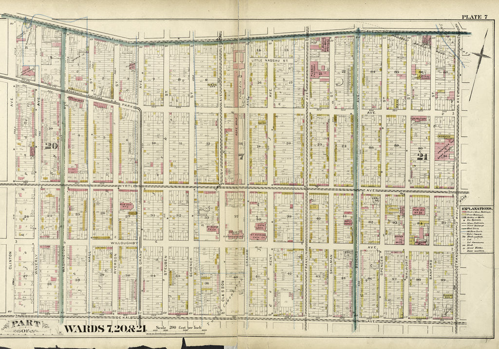 Detail of Bounded by Flushing Avenue, Nostrand Avenue, De Kalb Avenue and Clinton Avenue, New York by Anonymous