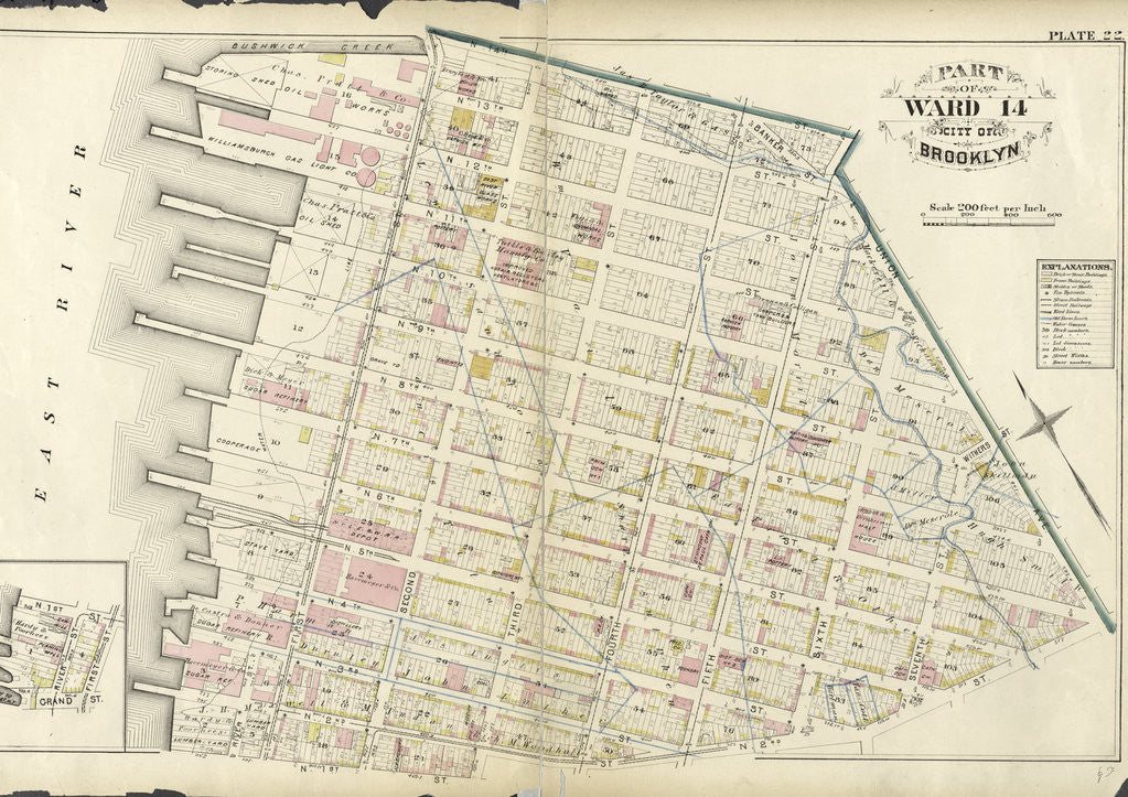 Detail of Bounded by N. 14th Street, Fifth Street, Union Avenue, N. 2nd Street, Third Street, N. 1st Street, River Street, N. 3rd Street and East River First Street, New York by Anonymous