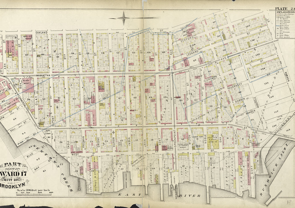 Detail of Bounded by Oakland Street, Meserole Street, Eckford Street, Norman Street, 15th Street, East River West Street, Commercial Street and Ash Street, New York by Anonymous