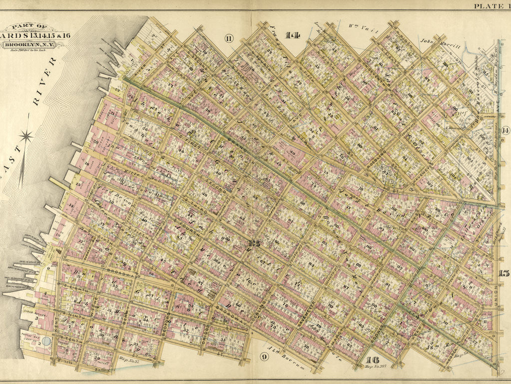 Detail of Bounded by N. Second Street, Kent Avenue, N. Third Street, Wythe Avenue, N. Fifth Street, Berry Street, N. Seventh Street, Bedford Avenue, N. Ninth Street, Driggs Street, N. 10th Street, Union Avenue, S. Second Street, Hooper Street, S. Third S., New York by Anonymous