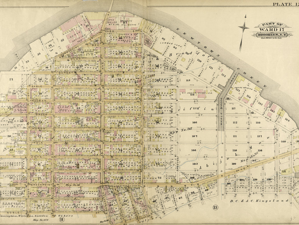 Detail of Bounded by Commercial Street Newtown Creek, Ash Street, Paidge Avenue, Sutton Street, Calyer Street, Manhattan Avenue, Noble Street, West Street, Dupont Street and Franklin Street, New York by Anonymous