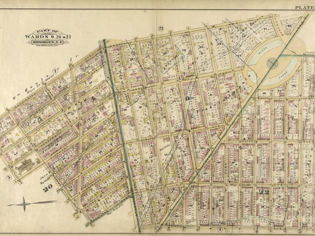 Detail of Bounded by Washington Avenue, Underhill Avenue, Parkway, Ninth Avenue, President Street, Fifth Avenue, Atlantic Avenue, Portland Avenue, Hanson Place, Greene Avenue, Clermont Avenue and Lafayette Avenue, New York by Anonymous