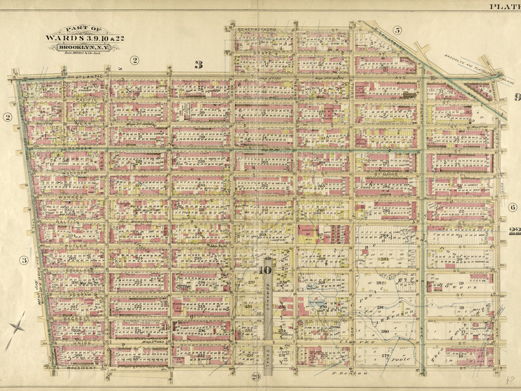 Detail of Bounded by Atlantic Avenue, Bond Street, Schermerhorn Street, Flatbush Avenue, Fifth Avenue, President Street and Court Street, New York by Anonymous