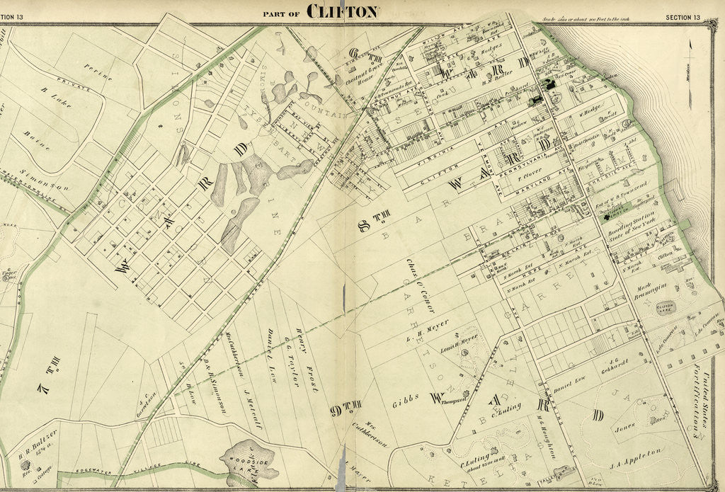 Detail of Part of Clifton. Staten Island, 1874, New York by Anonymous