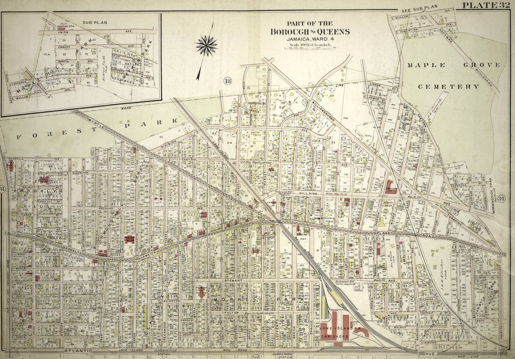 Detail of Bounded by Forest Park Magnolia Avenue, Union Place, Tulip Street, Cleveland Avenue, Washington Avenue, Myrtle Avenue, Division Avenue, ... Maple Grove Cemetery, Newtown Road, Van Wyck Avenue, Atlantic Avenue and Union Place, New York by Anonymous