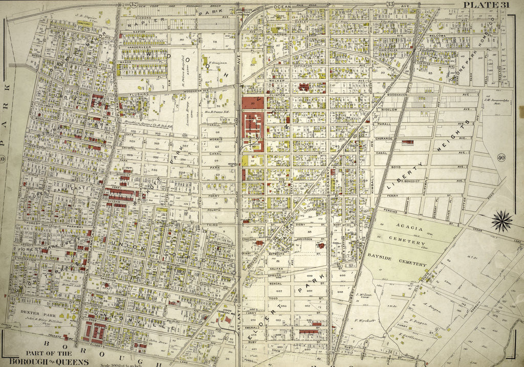 Detail of Bounded by New York and Rockaway Beach, Ocean Avenue, Freeland Avenue, Flushing Woodhaven Avenue, Sutter Avenue, Cedar Lane, Conduit, Ruby Street, Atlantic Avenue, Drew Avenue, and Crest Park Brooklyn and Jamaica Plank Avenue, New York by Anonymous