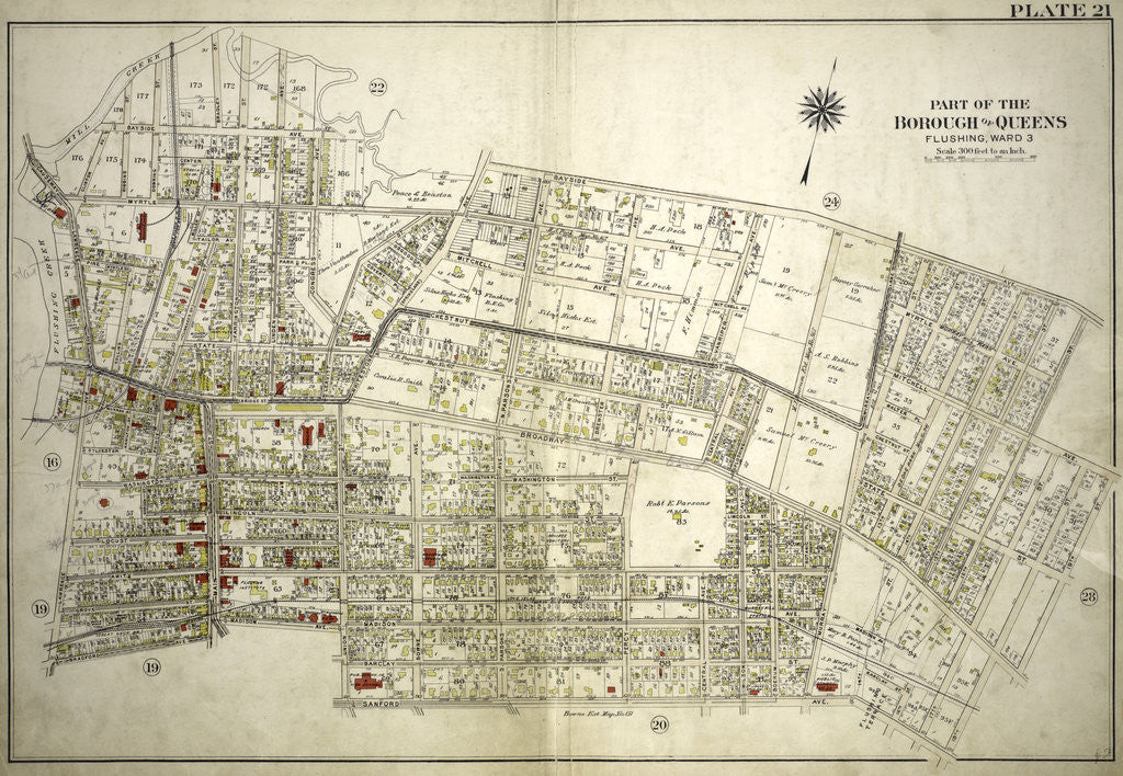 Detail of Bounded by Mill Creek Bayside Avenue, Congress Avenue, Myrtle Avenue, Whitestone Avenue, Bayside Avenue, 16th Street, Mitchell Avenue, 19th Street, Broadway, 18th Street, Sanford Avenue, Union Street, Madison Avenue, Main Street, Bradford Av., New York by Anonymous
