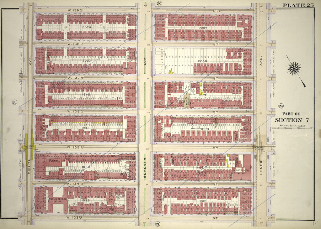 Detail of Bounded by W. 139th Street, Lenox Avenue, W. 133rd Street and Eighth Avenue, New York by Anonymous