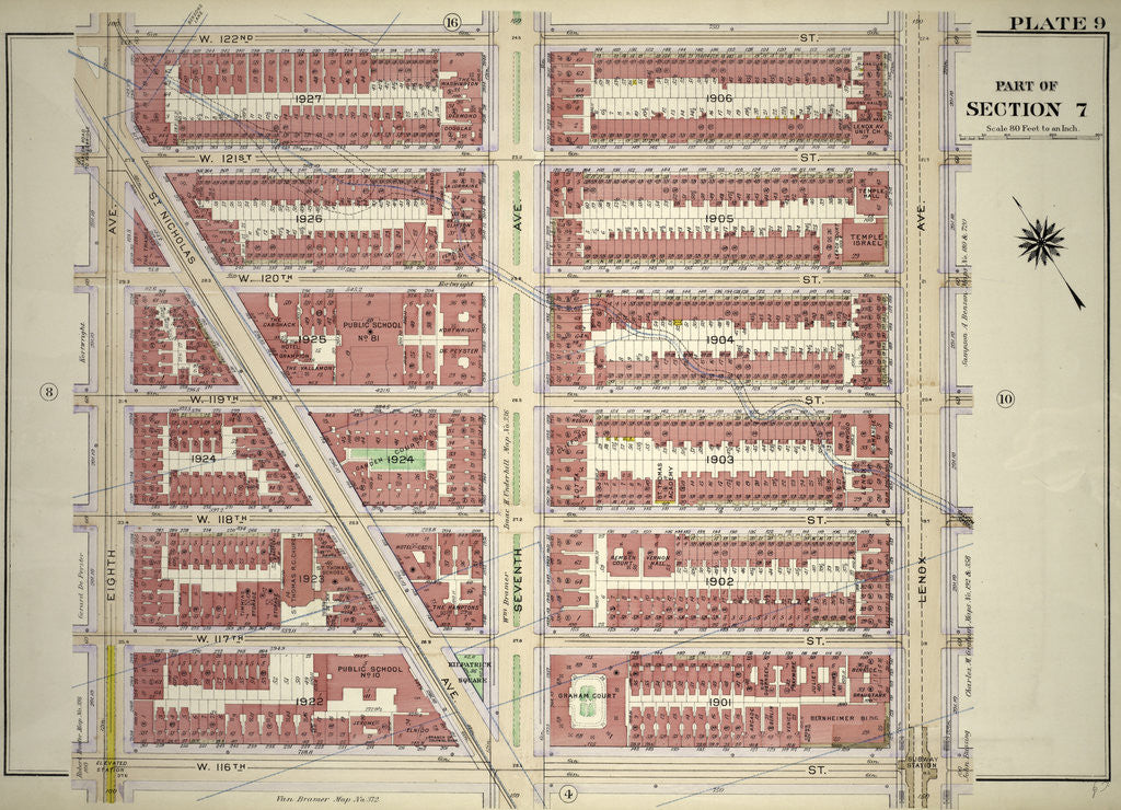 Detail of Bounded by W. 122nd Street, Lenox Avenue, W. 116th Street and Eighth Avenue, New York by Anonymous