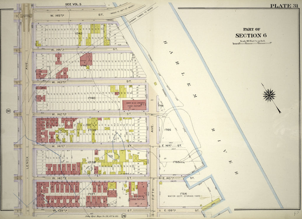 Detail of Bounded by W. 145th Street, Harlem River Fifth Avenue, W. 139th Street and Lenox Avenue, New York by Anonymous