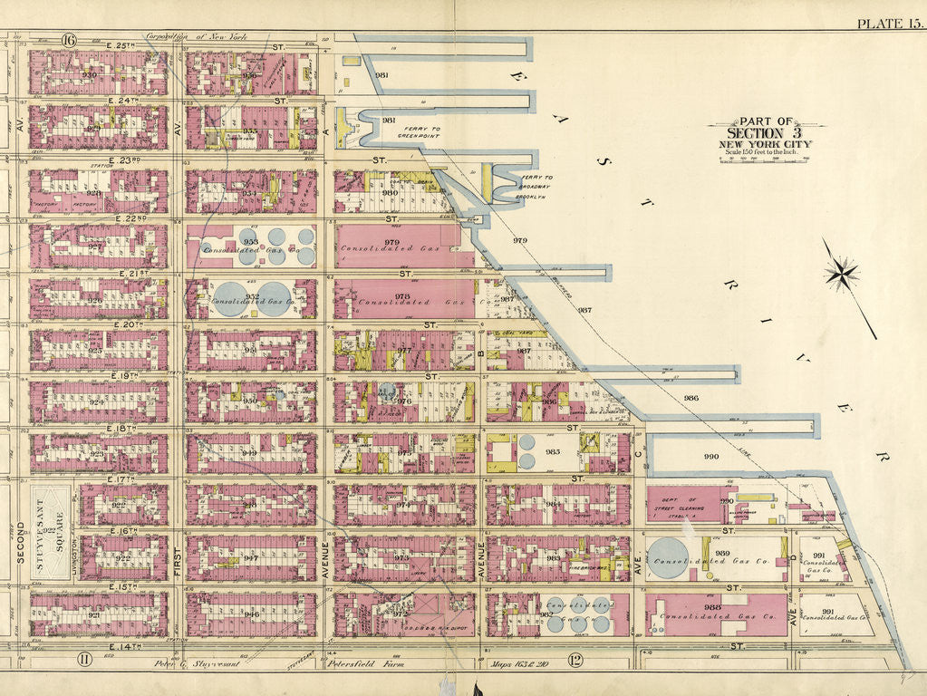 Detail of Bounded by E. 25th Street, Avenue A, E. 20th Street, Avenue B, E. 18th Street, Avenue C. E. 16th Street, Avenue D, E. 14th Street and Second Avenue, New York by Anonymous