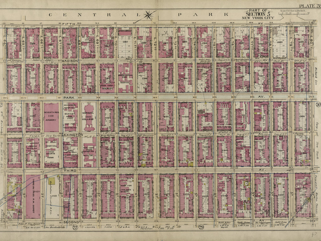 Detail of Bounded by Fifth Avenue, E. 80th Street, Second Avenue, and E. 84th Street, New York by Anonymous