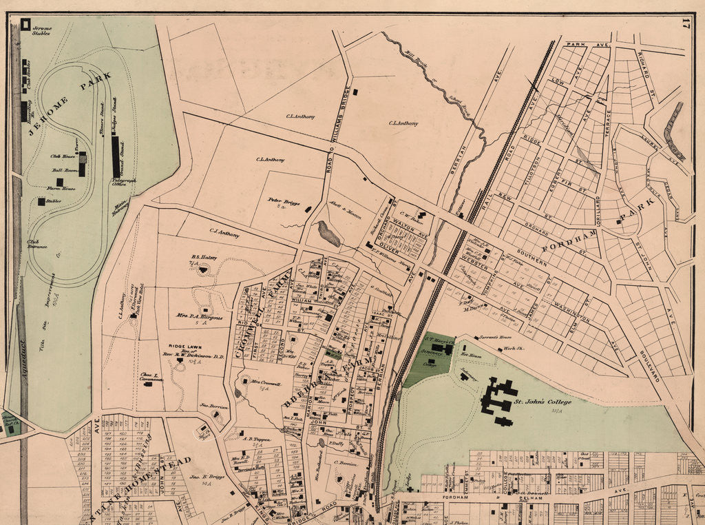 Detail of Plates 17 & 18: Fordham, Town of West Farms, Westchester Co. N.Y by Anonymous