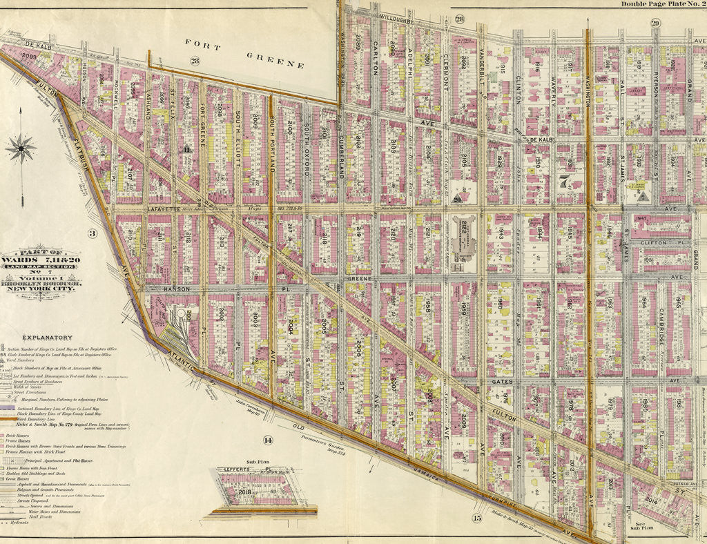 Detail of Bounded by Willoughby Avenue, Steuben Street, Lafayette Avenue, Grand Avenue, Atlantic Ave Jamaica Turnpike, Flatbush Avenue, Fulton Street, Fort Green Dekalb Avenue and Washington Park, New York by Anonymous