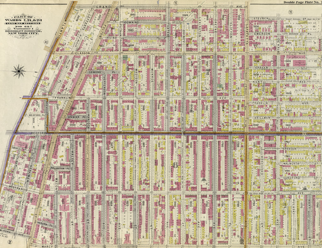Detail of Bounded by Grand Avenue, Willoughby Avenue, Marcy Avenue, Fulton Street, New York Avenue and Atlantic Avenue, New York by Anonymous
