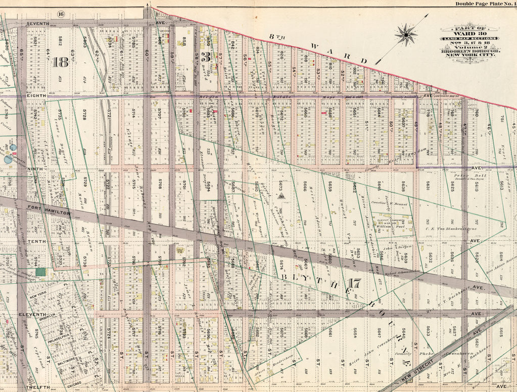Detail of Part of Ward 30, Land Map Sections, Nos. 3, 17 & 18, Volume 2, Brooklyn Borough, New York City by Anonymous