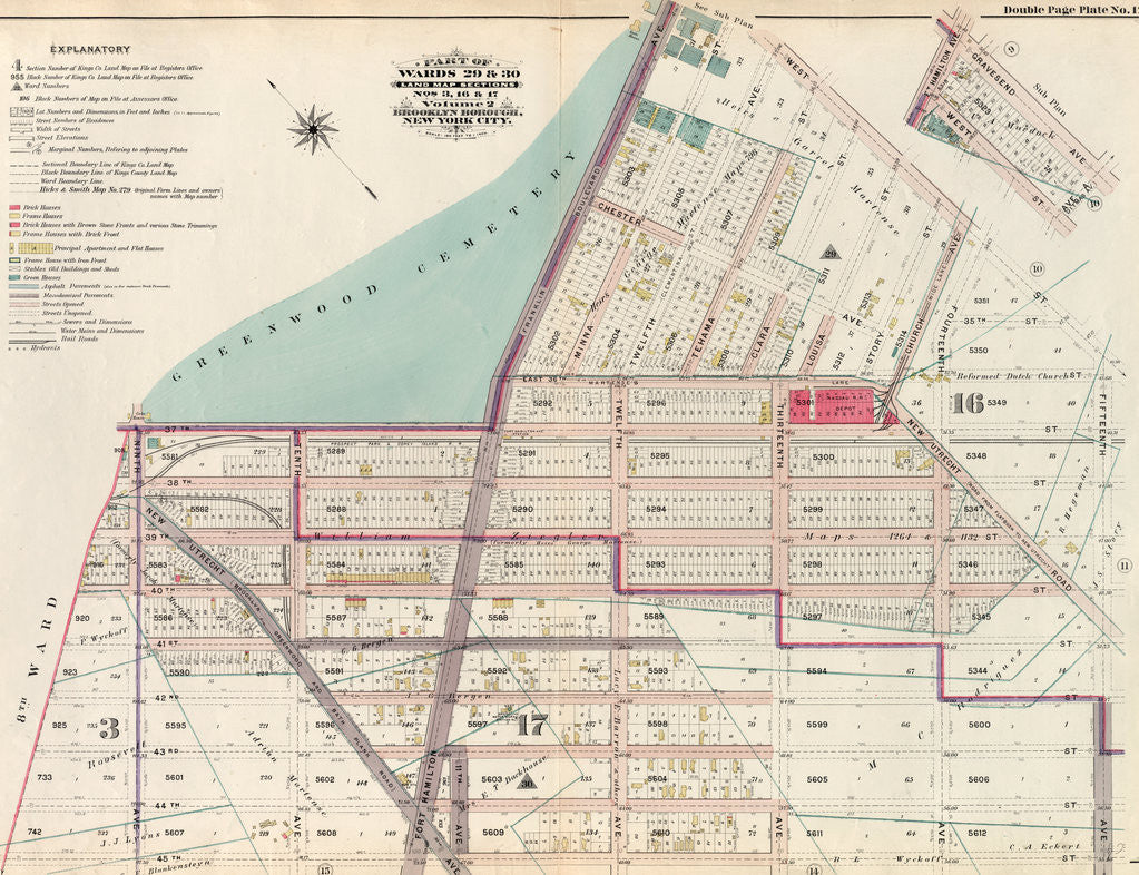 Detail of Part of Wards 29 & 30, Land Map Sections, Nos. 3, 16 & 17, Volume 2, Brooklyn Borough, New York City by Anonymous
