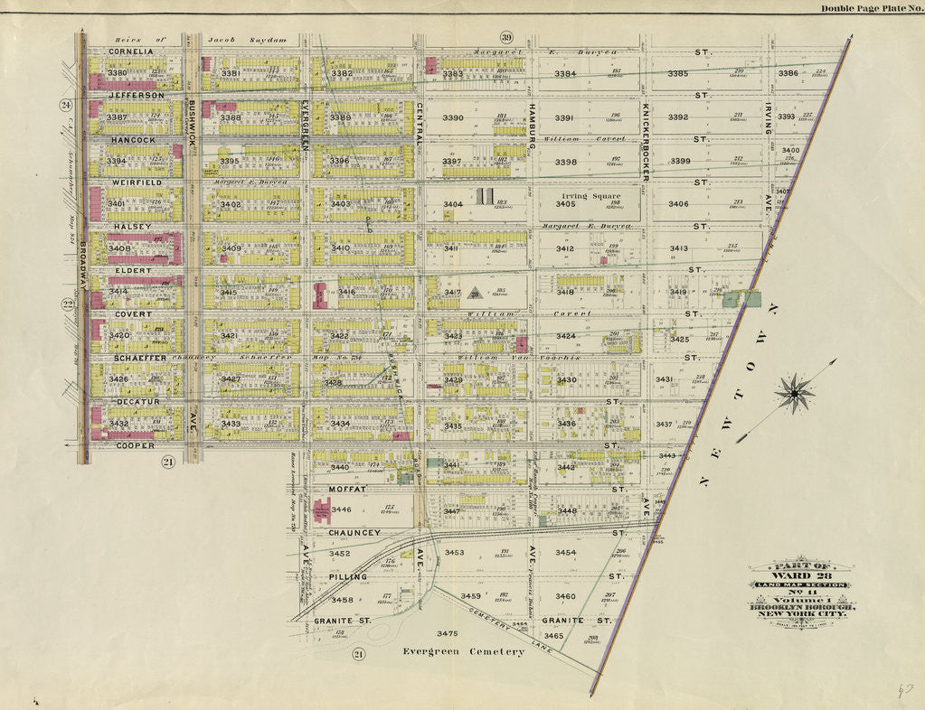 Detail of Bounded by Cornelia Street, Irving Avenue, Halsey Street, Knickerbocker Avenue, Chauncey Street, Hamburg Avenue, Granite Street, Evergreen Avenue, Cooper Street and Broadway, New York by Anonymous