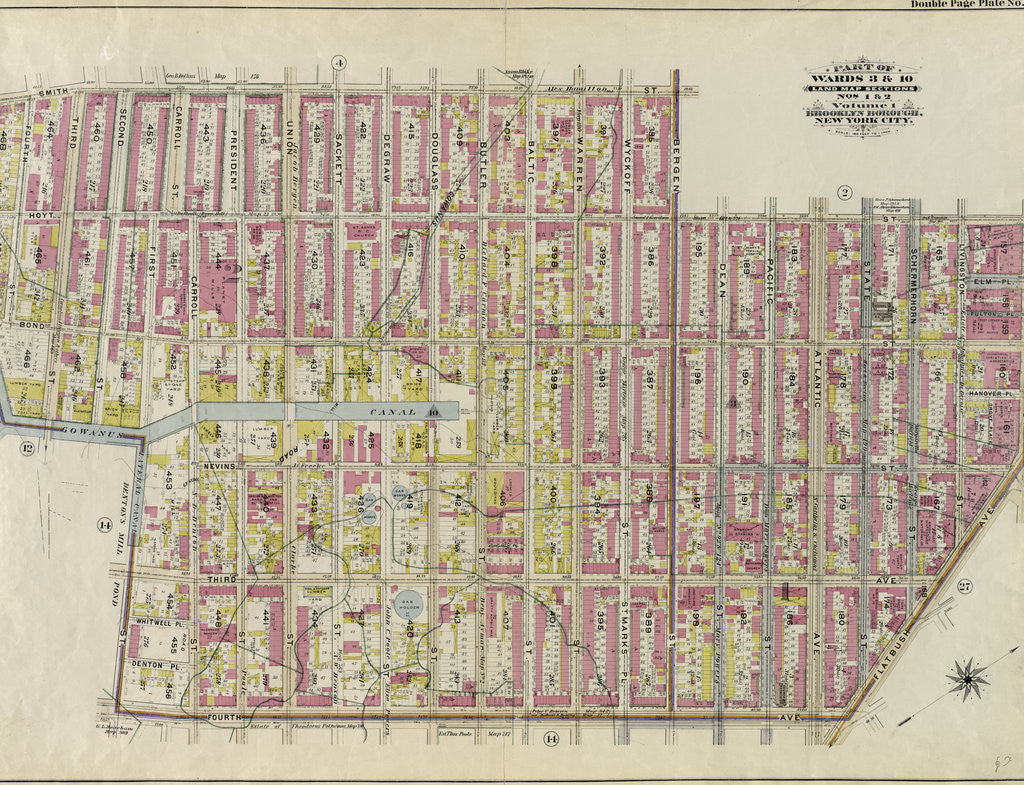 Detail of Bounded by Smith St., Bergen St., Hoyt St., Fulton St., Flatbush Ave., Fourth Ave., First St., Gowanus Canal Bond St., Fourth St. Hoyt St. and Fifth St., New York by Anonymous
