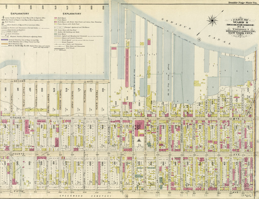 Detail of Part of Ward 8. Land Map Section, No. 3, Volume 1, Brooklyn Borough, New York City by Anonymous