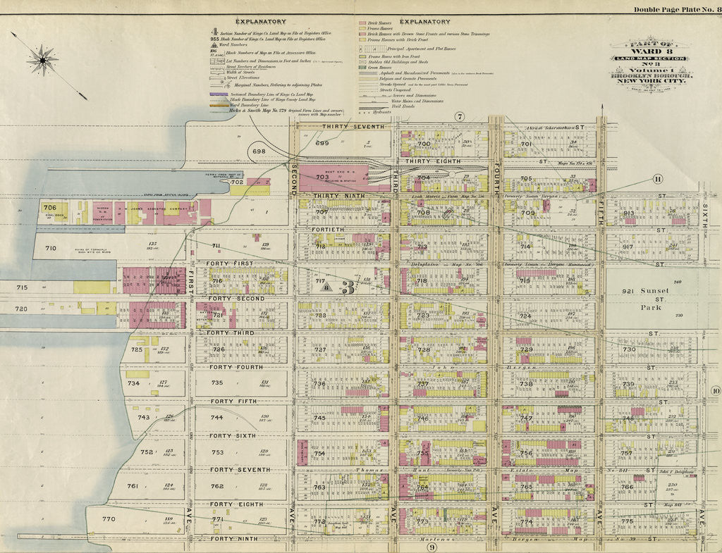Detail of Part of Ward 8. Land Map Section, No. 3, Volume 1, Brooklyn Borough, New York City by Anonymous
