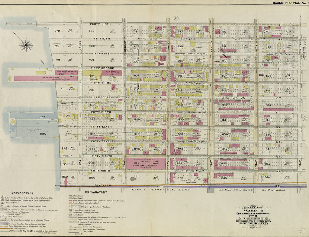 Detail of Part of Ward 8. Land Map Section, No. 3, Volume 1, Brooklyn Borough, New York City by Anonymous