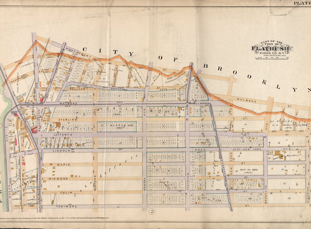 Detail of Bounded by Montgomery Street, New York Avenue, Malbone Street, Kingston Avenue, Fenimore Street, Ocean Avenue and Flatbush Avenue, New York by Anonymous