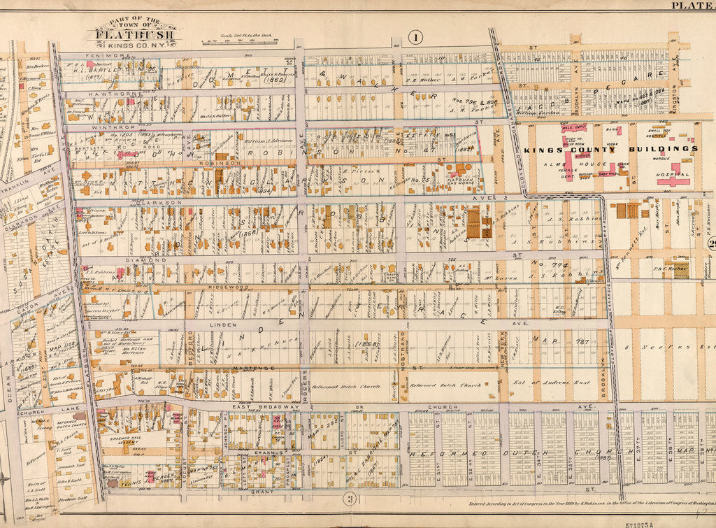 Detail of Bounded by Fenimore Street, Kingston Avenue, Winthrop Street, E. 39th Street, Linden Avenue, E. 40th Street, Grant Street, Flatbush Avenue, Church Lane, Ocean Avenue, Franklin Avenue and E. 21st Street, New York by Anonymous