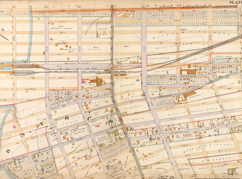 Detail of Bounded by 60th Street, Seventh Avenue, 66th Street, Stewart Avenue, 75th Street, Fourth Avenue, 72nd Street, Second Avenue, 71st Street, First Avenue, Mackay Place, Shore Road and New York Bay Pier Line, New York by Anonymous