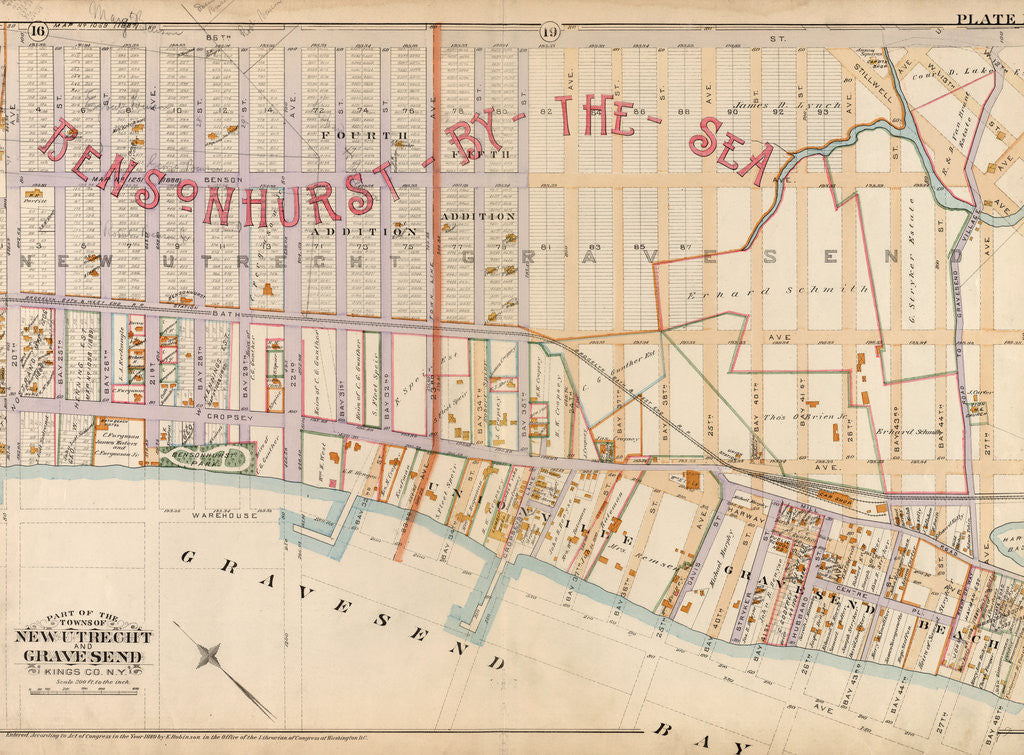 Detail of Plate 18:Bounded by 86th Street, W. 12th Street, Avenue V, Stillwell Avenue, Bay 46th Street, Warehouse Avenue, 20th Street, Cropsey Avenue and De Bruyen's Lane, New York by Anonymous