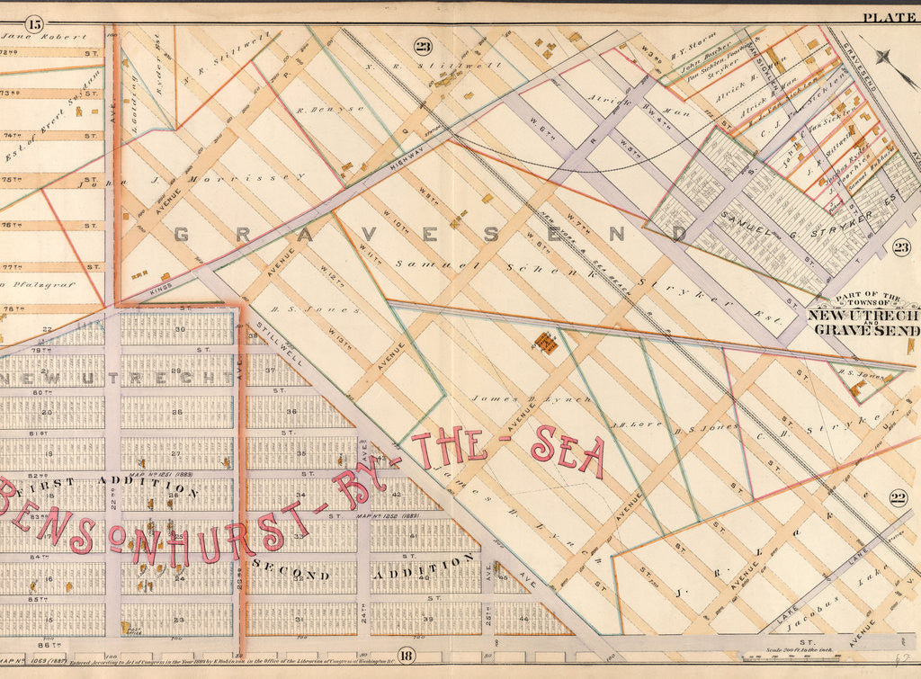 Detail of Bounded by 72nd Street, 22nd Avenue, W. 11th Street, Avenue P, W. 8th Street, Avenue Q, W. 5th Street, Kings Highway, W. 3rd Street, Avenue S, Gravesend Avenue, Avenue T, W. 5th Street, Avenue U, W. 7th Street, Lake Lane, W. 8th Street, Avenue, New York by Anonymous