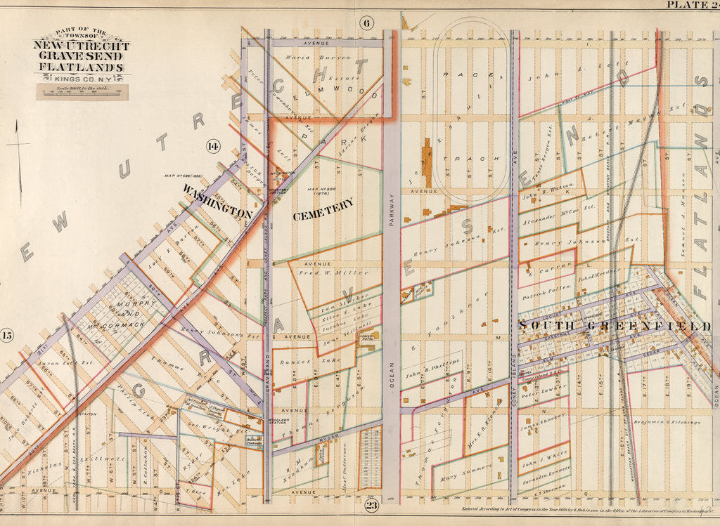 Detail of Bounded by Avenue I, Ocean Avenue, Avenue O, 22nd Avenue, Bay Ridge Street, 21st Avenue and West Street, New York by Anonymous