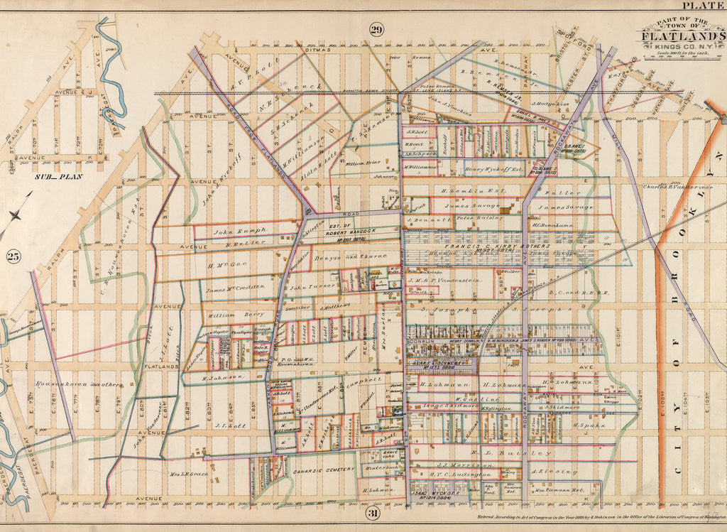 Detail of Bounded by Ditmas Avenue, E. 98th Street, Spofford Avenue, Avenue D, E. 106th Street, Avenue K and Paerdegat Avenue, New York by Anonymous