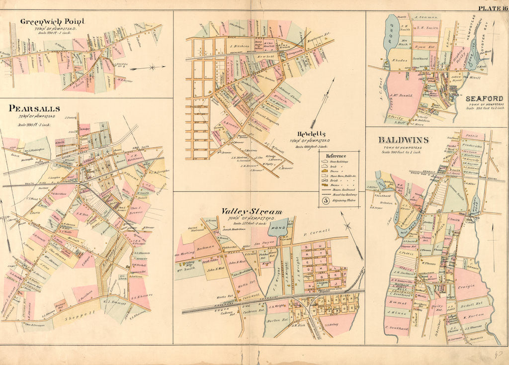 Detail of Greenwich Point, Hewetts, Seaford, Pearsalls, Valley Stream, Town of Hempstead and Baldwins, New York by Anonymous