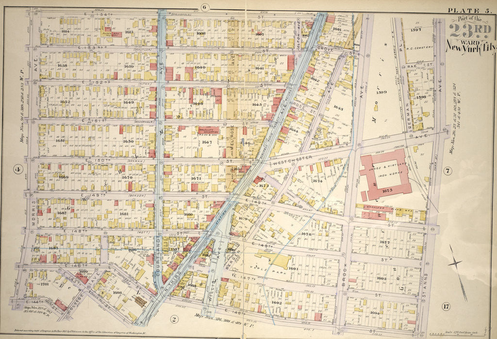 Detail of Bounded by E. 154th St., Brook Ave., Westchester Ave., St. Anns Ave., E. 145th St., N. Third Ave., E. 145th St., College Ave.,E. 144th St. and Morris Ave., New York by Anonymous