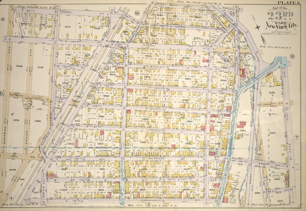 Detail of Bounded by E. 162nd St., Courtland Ave., E. 163rd St., Brook Ave., N. Third Ave., St. Anns Ave., Carr St., German Pl., E. 156th St., N. Third Ave., E. 154th St. and Sherman Ave., New York by Anonymous