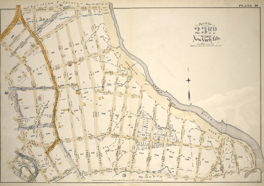 Detail of Bounded by Dongan Ave., Edgewater Rd., Strain Pl., Sacrahong St., Grinnell Pl., Tiffany St., Winslow St., Bacon St., Craven St., Tiffany St., Wetmore Ave., Barretto St. and Southern Boulevard, New York by Anonymous
