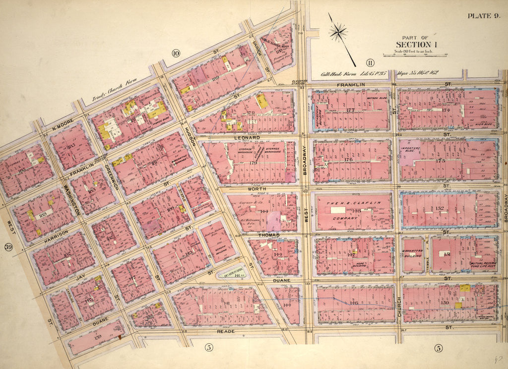Detail of Bounded by N. Moore Street, West Broadway, Franklin Street, Broadway, Reade Street and West Street, New York by Anonymous