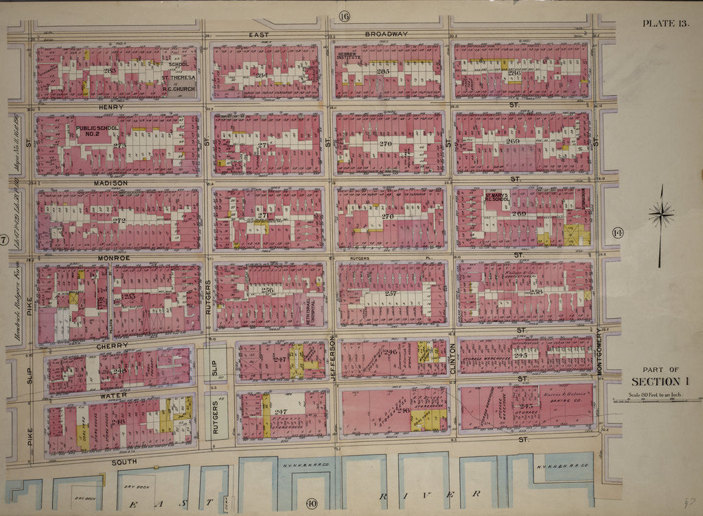 Detail of Bounded by East Broadway, Montgomery Street, East River South Street, Pike Slip and Pike Street, New York by Anonymous