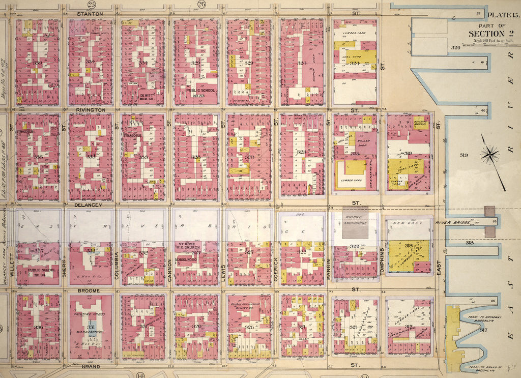 Detail of Bounded by Stanton Street, Tompkins Street, Irvington Street, East River Piers East Street,Grand Street and Willett Street, New York by Anonymous
